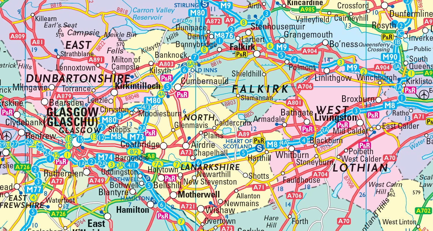 Map showing the central belt of mainland Scotland