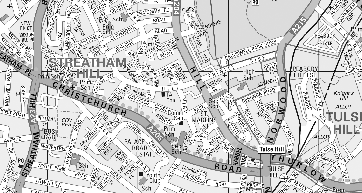 Map section of Streatham, London, UK